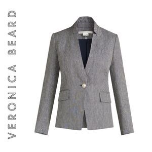 NWT VERONICA BEARD Dickey Blazer Blue Linen Herringbone FARLEY Size 10
